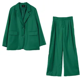 Topiki Kobiety Dwuczęściowy zestaw Zielony Zestaw Garnitur Office Lady Single Button Blazer High Paist Długie Spodnie Garnitury 211221