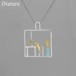 Ivature Cat at Home 925 Sterling Silver Long Chain Choker Naszyjnik Fine Jewelry Dla kobiet Q0531