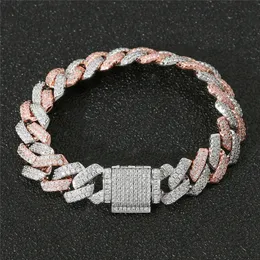 Novo Design 14mm 7 / 8inch Mens Hip Hop Duplo Cores De Ouro Bling CZ Diamante Braceletes De Jóias Moda Gelado Cz Chain Bracelet