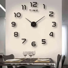 3D Large Wall Clocks Home Decor Hanging reloj de pared DIY Acrylic Mirror Stickers Quartz Needle Self Adhesive Watch Wall Clock H1230