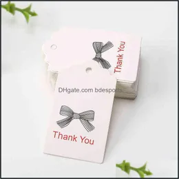 Greeting Cards Event & Party Supplies Festive Home Garden 100Pcs 5X3Cm Handmade Thank You Tags White Kraft Paper Garment Shoes Bags Hang Tag