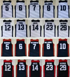 2012 Dream Team Retro Kevin 5 Durant baskettröjor #6 #10 med spelaren Chris 13 Paul 12 Harden 8 Williams 7 Westbrook 14 Davis Blue White Mens Vintage Shirts