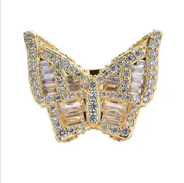 European and American new micro inlaid cubic zircon butterfly diamond ring street exaggerated hip hop mens rings