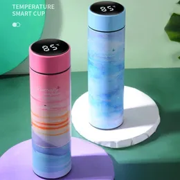 500 ml Creative Termos LED Stal nierdzewna Inteligentny Dotyk Wyświetlacz Wykrywanie Temperatury Temperatura Custom Bottle Water Bottle Cup LJ201218