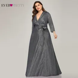 Sparkle Plus Size Evening Dresses Long Ever Pretty A-Line V-Neck Bow Sashes Navy Blue Elegant Formal Dresses Robe De Soiree 2020 LJ201118