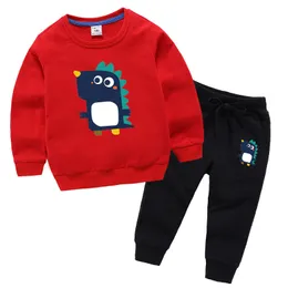 Bebê outono crianças inverno dinossauro criança criança conjuntos top + calças esportes terno crianças roupas 2 8 anos lj201202