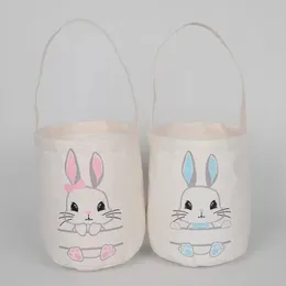 DHL Easter Egg Storage Basket Canvas Bunny Ear Bucket Creative Easter Gift Bag with Rabbit Tail Decoration Party Favor Xu