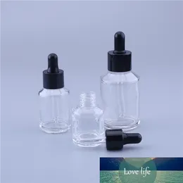 100PCS Transparent Oblique Shoulder Glass Dropper Bottle 15ml 30ml 60ml Clear Essential Oil with Black Dropper Cap