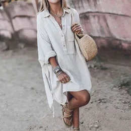 Oversize Cotton Linen Loose Womens Dresses V-neck Long Sleeve White Dresses Female 2022 Summer Fashion Casual Ladies Clothes Y220214