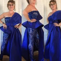 Elegancki Royal Blue Kombinezon Cekinowany Koronki Prom Dress Długie Arabskie Formalne Suknia Wieczorowa Party Night Suknia Custom Made Zipper Powrót