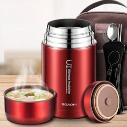 BOAONI 750ml/1000ml Food Thermal Jar Vacuum Insulated Soup Thermos Containers 316 Stainless Steel Lunch Box with Folding Spoon T200902