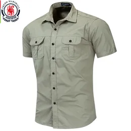 Fredd Marshall nova camisa militar masculina Men Shirve Shirt camisas de carga 100% algodão Casual Casual Solid Male Pocket Work Cirtle LJ200925