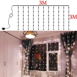 Darmowa dostawa 3m x 3m 300 LED białe światło romantyczne Boże Narodzenie ślub Outdoor Decoration Curtain String Light 110V Hurtownie