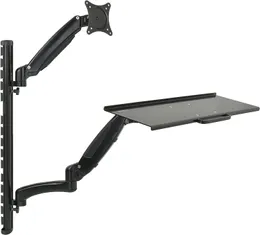 Black Sit-Stand Wall Mount motvikt Höjd Justerbar bildskärm och tangentbord Arbetsplats för skärmar upp till 27 tum