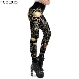 Fccexio mode skalle ny design punk kvinnor legging gothic stil lejon retro vintage steampunk leggins fotled byxor cosplay leggin h1210