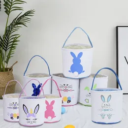 Party Easter Basket Canvas Buckets Personliga Easters Bunny Presentkassar Kanin Tail Tote Bag 8 stilar Mix Sn6183