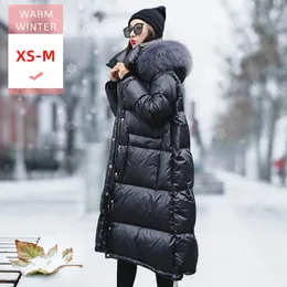 New Winter Real raccoon Fur Collar Long White Duck Down Jacket With Dood Female Loose Thick Casual Warm Zipper lovers' clothes 200922