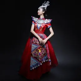 Nowy chiński vintage unikalny Miao Shan Girls 'Dance Performance Scena Mniejszość Yao dla dorosłych scenicznych sukienka Yunnan
