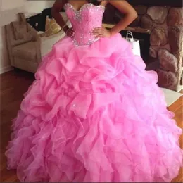 Abito da ballo rosa verde menta Abiti Quinceanera Perline Sweet 16 Abito da sera lungo Abito da ballo Abiti da 15 anni Custom Made QC1578