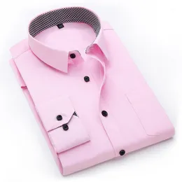 高品質のクラシックドレスシャツ男性春秋の長袖ソリッドフォーマルビジネスマンソーシャルボタンスリムフィットシャツ1