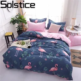 Solstice 만화 핑크 플라밍고 침구 세트 3 / 4pcs 기하학 패턴 침대 라이닝 이불 커버 베드 시트 필로우 커버 커버 세트 Y200111