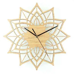 Naturlig trä lotus trä vägg klocka bambu vägg hängande klocka kvarts mute klockor modern design reloj de pared moderno reloj h1230