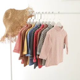 Abbigliamento per bambini primavera inverno T-shirt a maniche lunghe per bambini a righe Maglietta per bambini a collo alto per ragazze e neonati Biancheria intima morbida