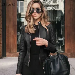 Leather Jacket Women PU Leather Jacket Spring Outwear Short Black