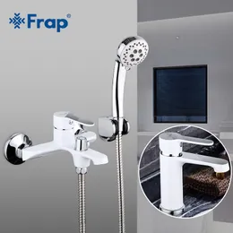 Frap new modern white brass bath room wall mounted bathroom faucet with basin tap bathtub mixer set shower faucet F3241+F1041 LJ201211