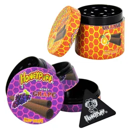 HONEYPUFF 40MM 4 Layers Metal Tobacco Herb Grinder With Fruit Flavor Logo Pattern 40MM 4 Piece Duty Metal Colorful Smoking Herbal Grinders