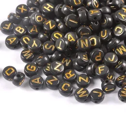 400 pezzi misti nero e oro acrilico alfabeto / lettera perline rotonde per creazione di gioielli 7x4mm YKL0797 Y200730