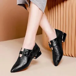 Hot Sale-Marlisasa Women Classic Black Pu Leather Pointed Toe Slip on High Heel Shoes Lady Casual Sweet Short Autumn Shoes Zapatos F6037