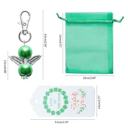 Irländsk St Patrick's Day Green Angel Pendant Keychain Tack Taggar Gift Candy Väskor Party Supplies Favorites JK2101KD