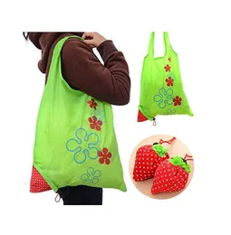 Reusable Grocery Bags Premium Nylon Strawberry Shopping Tote Bag Folded Shopping Foldable Shopping Bag with Handles Kitchen Storage Bags