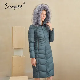 Simplee Elegant Winter Women Parka Coating Pufferjacke Neue Marke Lange warme Schichten Jacke Fashion Design gepolsterte Jacke 201119