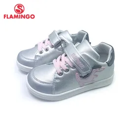 FLAMINGO Print Frühling Echtes Leder Atmungsaktive Hakenschlaufe Outdoor-Sneaker für Mädchen Größe 22-27 Kostenloser Versand 201P-SW-1782 210308