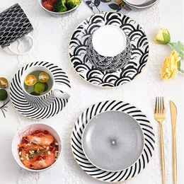 Geometric Patterns Ceramic Salad Bowl Europen Style Noodle Container For Salad Soup Bowl Ceramica Set Kitchen Tool Tableware 201214