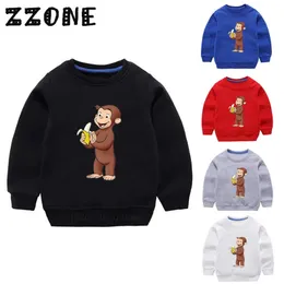 Hoodies das crianças Crianças Curioso George Macaco Bonito Dos Desenhos  Animados Moletons Do Bebê Algodão Pullover