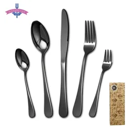 20PCS Cutlery Set Dinnerware Set Knife Forks Spoons Dessert Fruit Set Kitchen Black Gold Stainless Steel Suitable for Dishwasher 201128