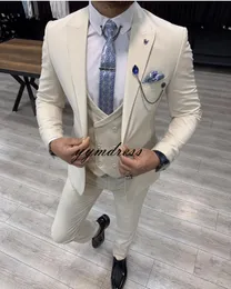 Szczytowe garnitury Lapel dla mężczyzn Custom Made Terno Slim Groom Custom 3 Piece Wedding Mens Suit Masculino (Kurtka + Pant + Kamizelka)