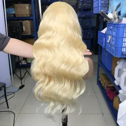 Popularna fala ciało 613 blond ludzkie włosy peruki bielone kępki koronki przednie peruki brazylijski malezyjski średniej wielkości szwajcarski koronki koronki koronki przednie peruki