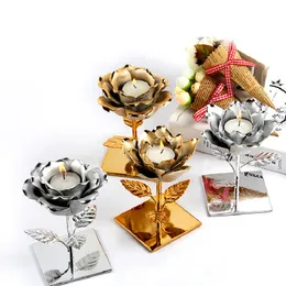 Nordic Candles Holder Plating Silver Gold Lotus Rose Shape Candlestick Valentine Wedding Festival Home Tealight Candles Decor