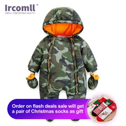 Ircomll 2019 recém-nascido bebê macacão inverno grosso miúdo quente bebê meninas meninos infantil roupas camo flor jumpsuit capoar crianças outwear lj201023