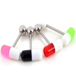 Gemischte Farben 316L Edelstahl Pille Kapsel Zunge Pin Nippel Bar Ring Barbell Body Piercing Schmuck Wom JllLda