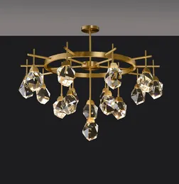 Nordic Postmodern Copper Light Luxury Crystal Chandelier Simple Living Room Bedroom Restaurant Villa Hotel Creative Hanging Lamp