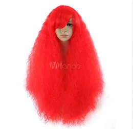 Halloween élégant rouge longue perruque bouclée cheveux mode cosplay perruque