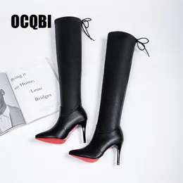 2019 Women Shoes Boots High Heels Red Bottom Over The Knee Boots Leather Fashion Beauty Ladies Long Bootie Size 35-39 LJ201214