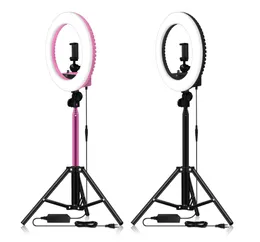Ny Pink Selfie Ring Light Photography LED Ringlight med Stand Stepless Dimning för T Foto Video Makeup Photographic Lighting