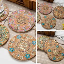 Table Pad Eco-friendly 4Pcs Drink Coasters Pot Holder Tabletop Decor Round Shape Heat Insulation Natural Cork Pine Cup Mat T200703