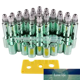 24PCS 10 ml Grön eterisk olja UV-belagd glasrulle på flaskor flaskor med rostfritt stål rullboll för parfym aromaterapi